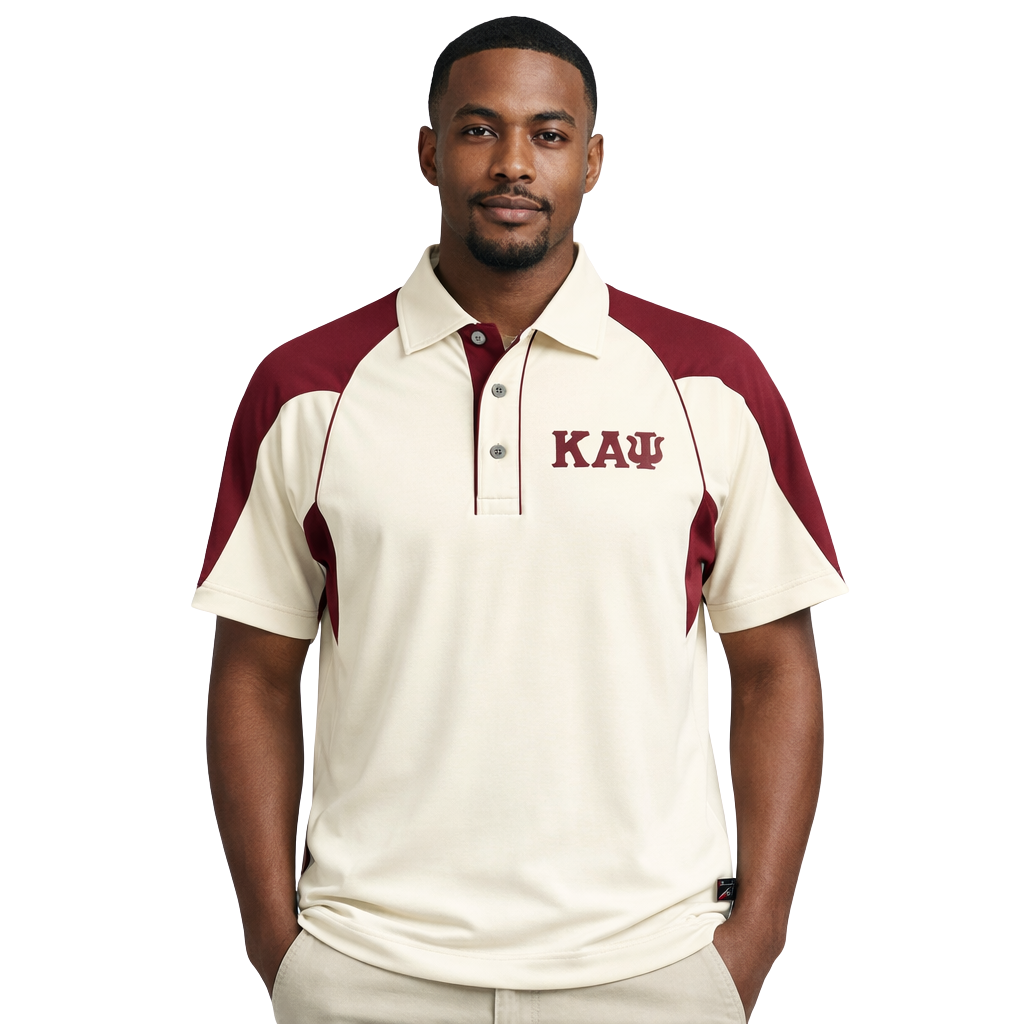 Kappa Alpha Psi Greek Letter DriFit Polo Shirt (Cream/Krimson)