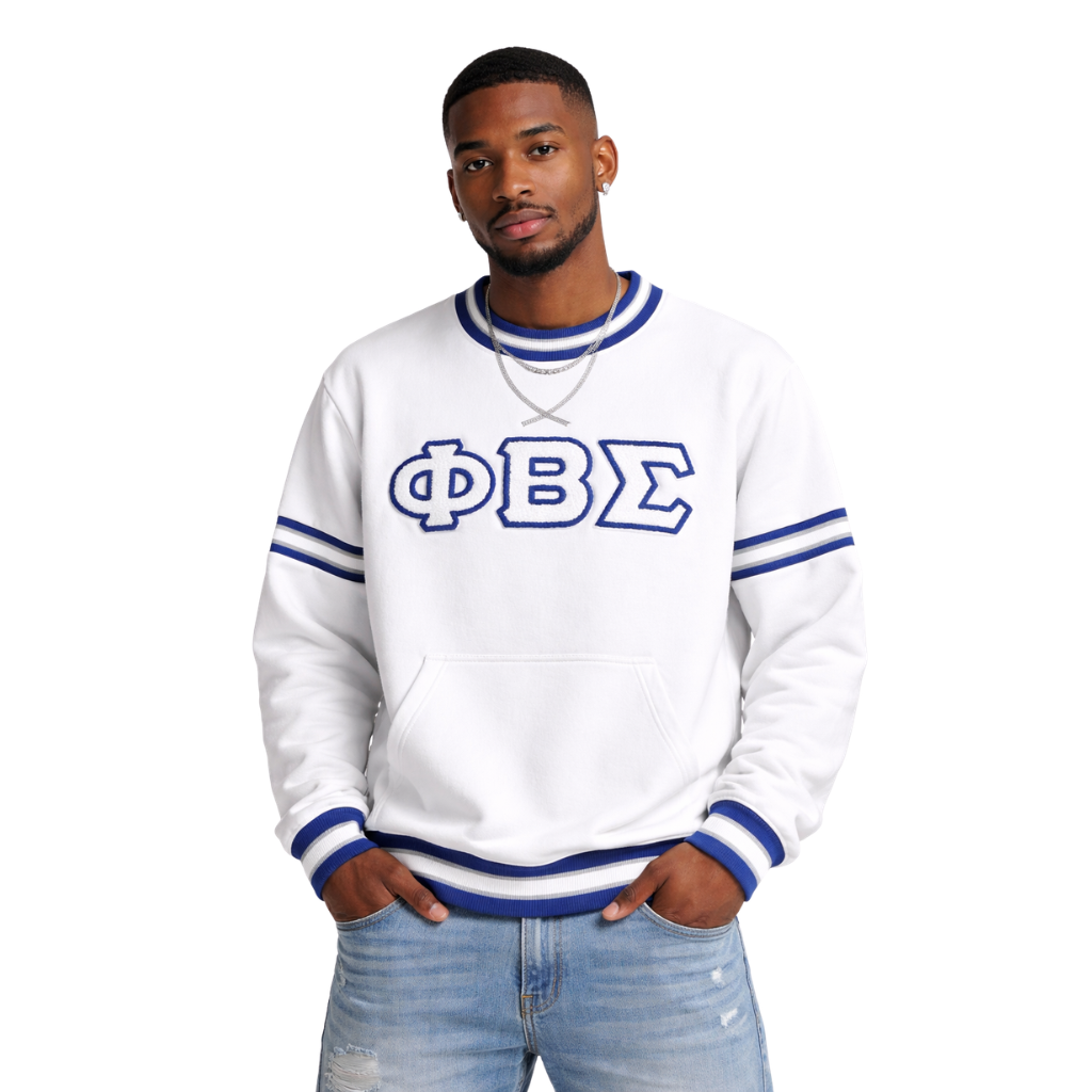 PBS White Stripe Letter Chenille Crewneck
