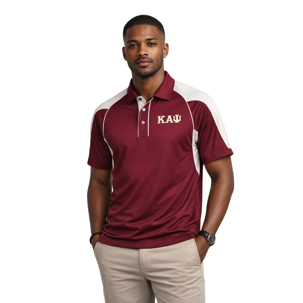 Kappa Alpha Psi Greek Letter DriFit Polo Shirt (Krimson/Cream)