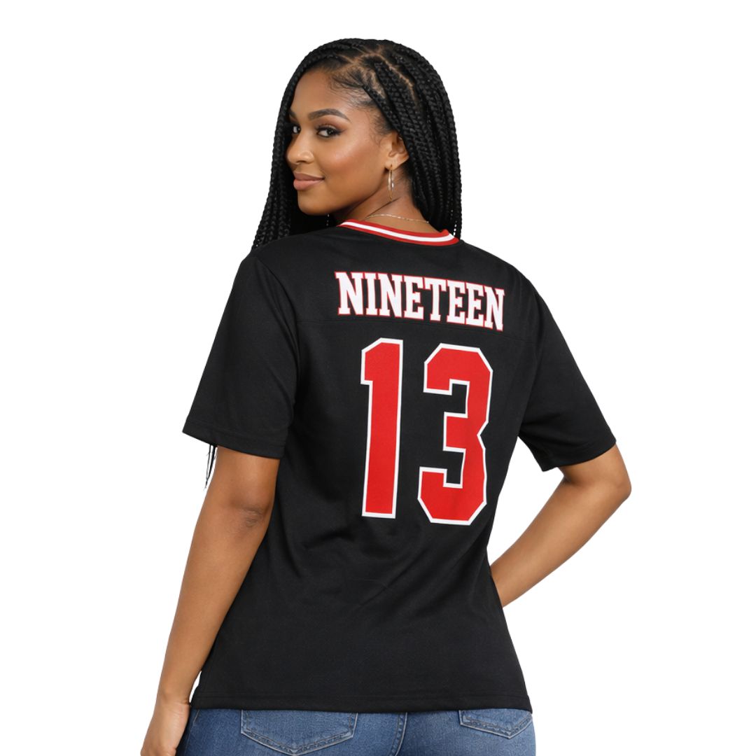 DST Oversized Chenille Football Jersey Tee Black