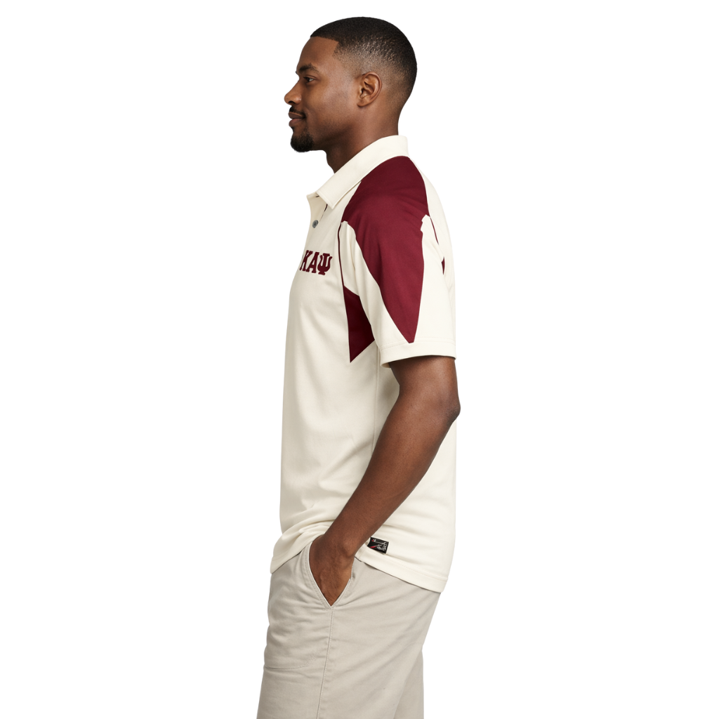 Kappa Alpha Psi Greek Letter DriFit Polo Shirt (Cream/Krimson)