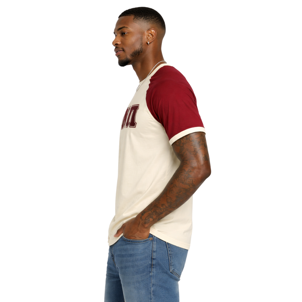 Phi Nu Pi Kream Premium Chenille Letter Raglan T-Shirt