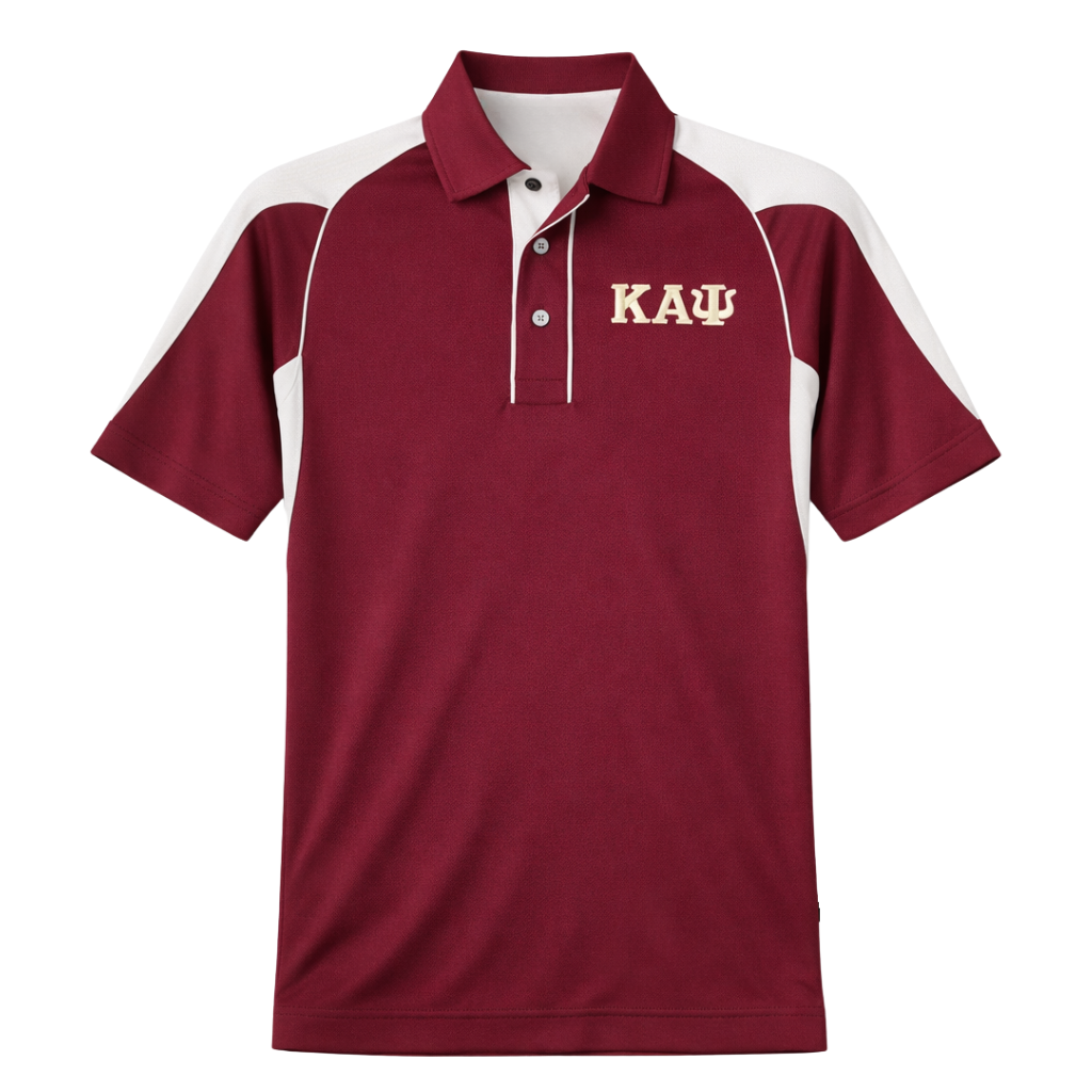 Kappa Alpha Psi Greek Letter DriFit Polo Shirt (Krimson/Cream)