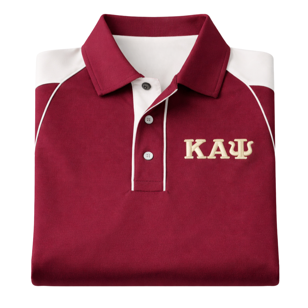 Kappa Alpha Psi Greek Letter DriFit Polo Shirt (Krimson/Cream)
