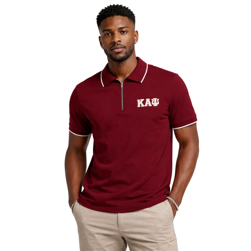Kappa Alpha Psi Greek Letter DriFit Polo Shirt (Cream/Krimson)