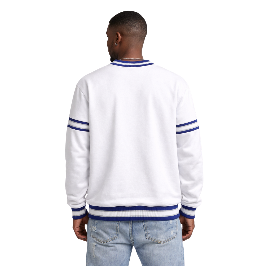 PBS White Stripe Letter Chenille Crewneck