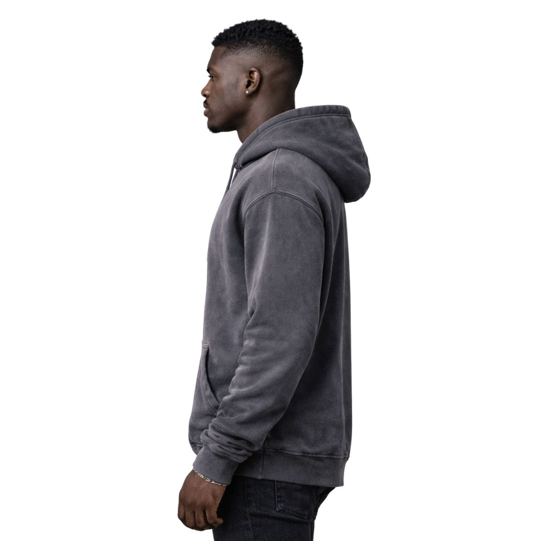Phi Nu Pi Chenille Black Acid Washed Denim Hoodie