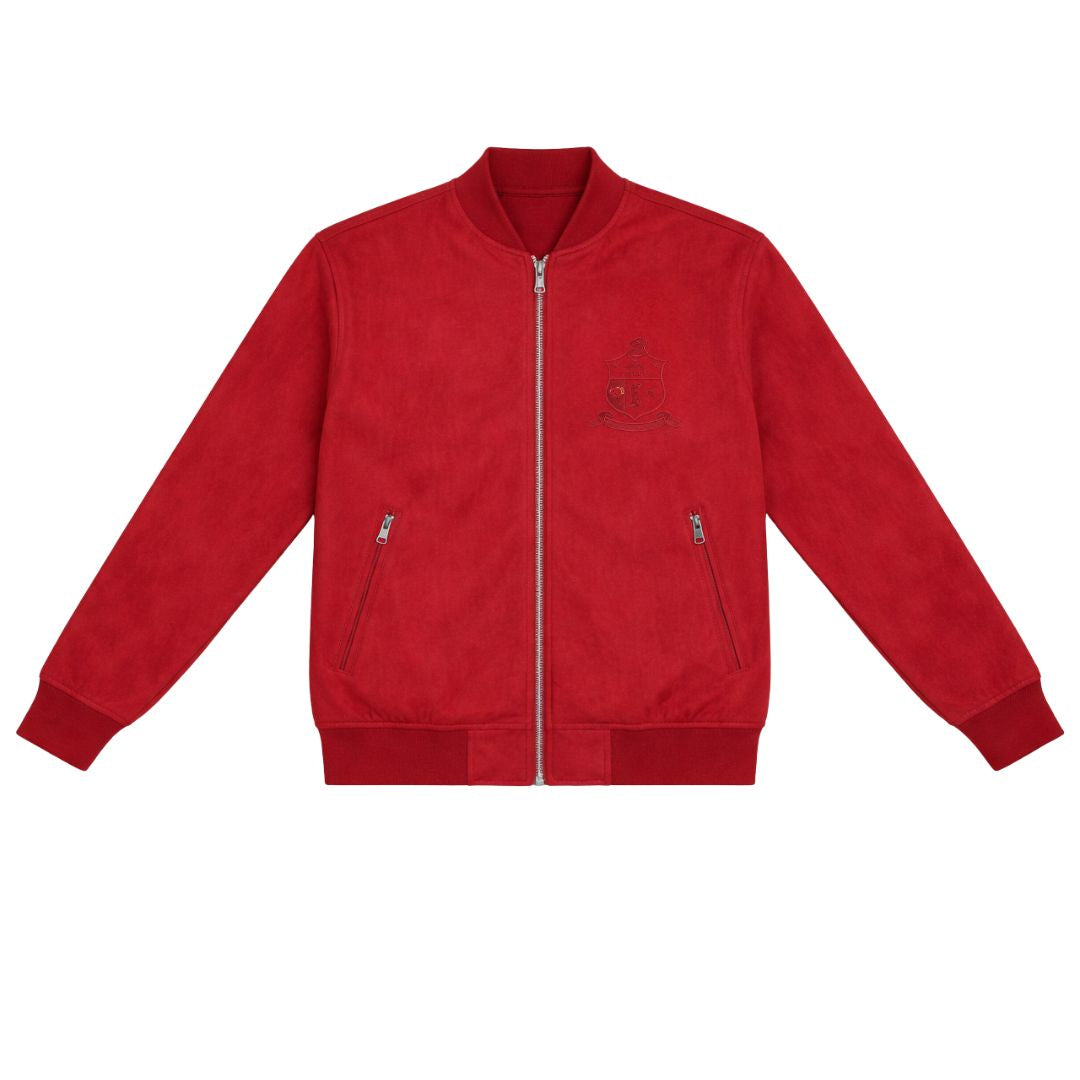 Kappa Alpha Psi Tonal Vegan Suede Bomber Jacket (Krimson)