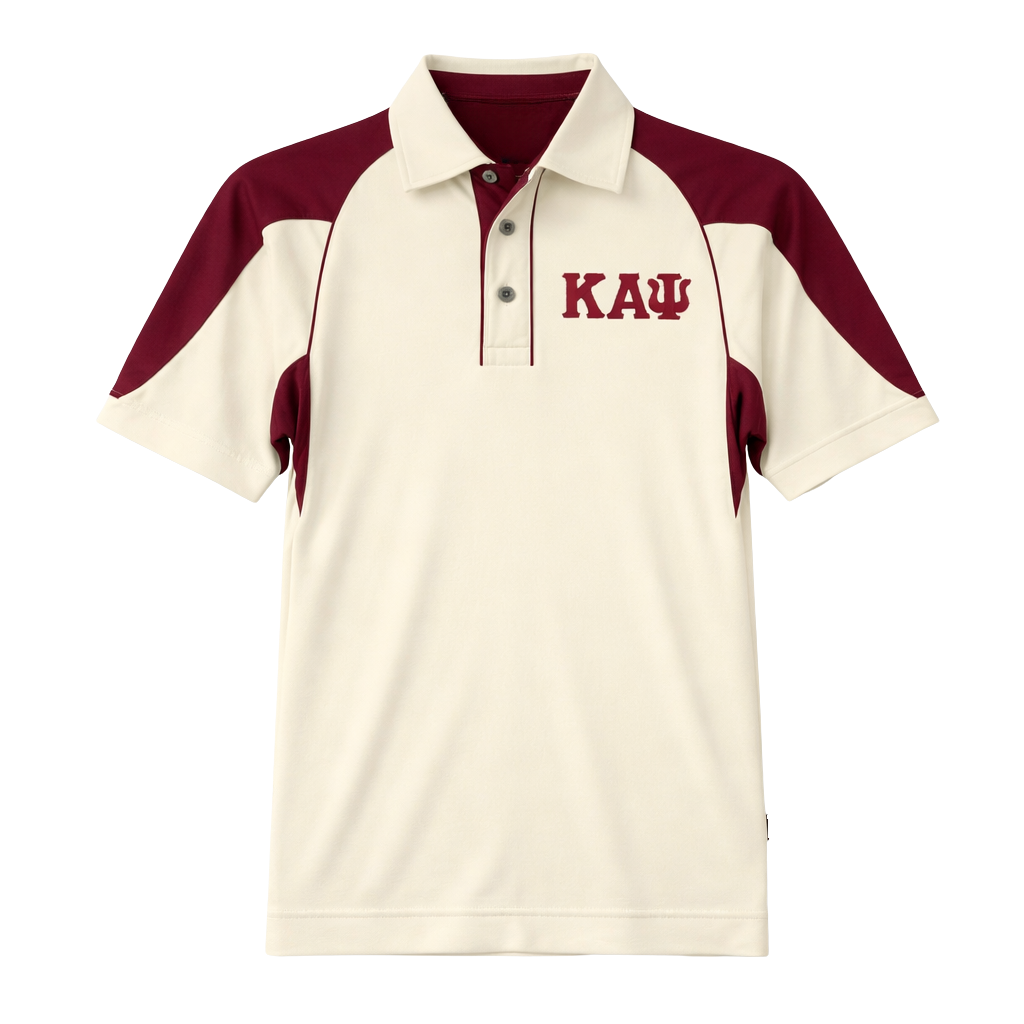 Kappa Alpha Psi Greek Letter DriFit Polo Shirt (Cream/Krimson)
