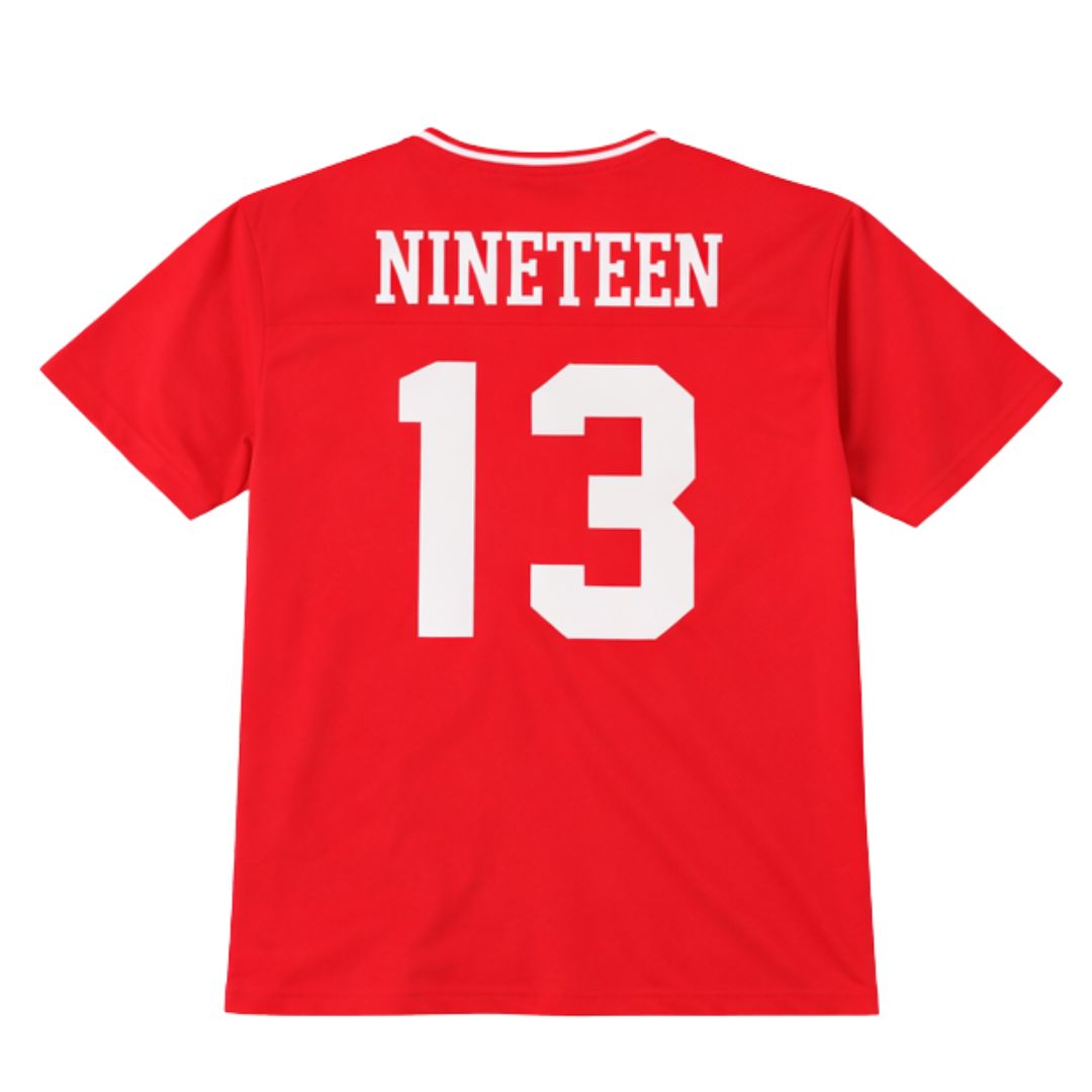 DST Oversized Chenille Football Jersey Tee Red