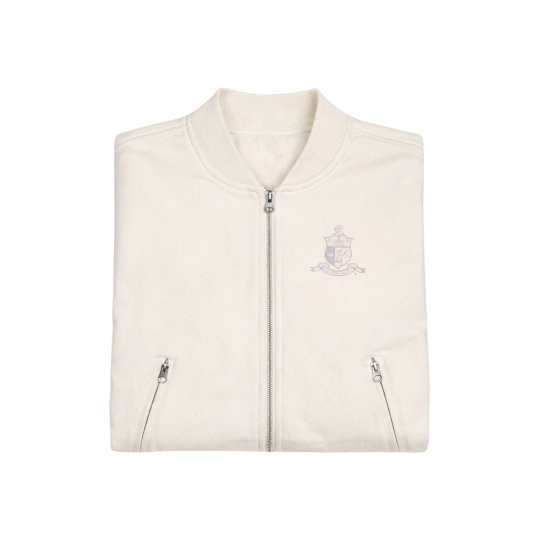 Kappa Alpha Psi Tonal Vegan Suede Bomber Jacket (Cream)
